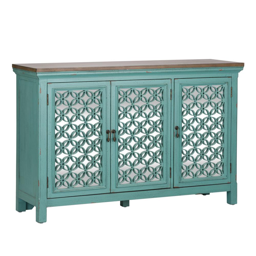 Kensington 3 Door Accent Cabinet in Turquoise w/ Worn Wood Tone Top