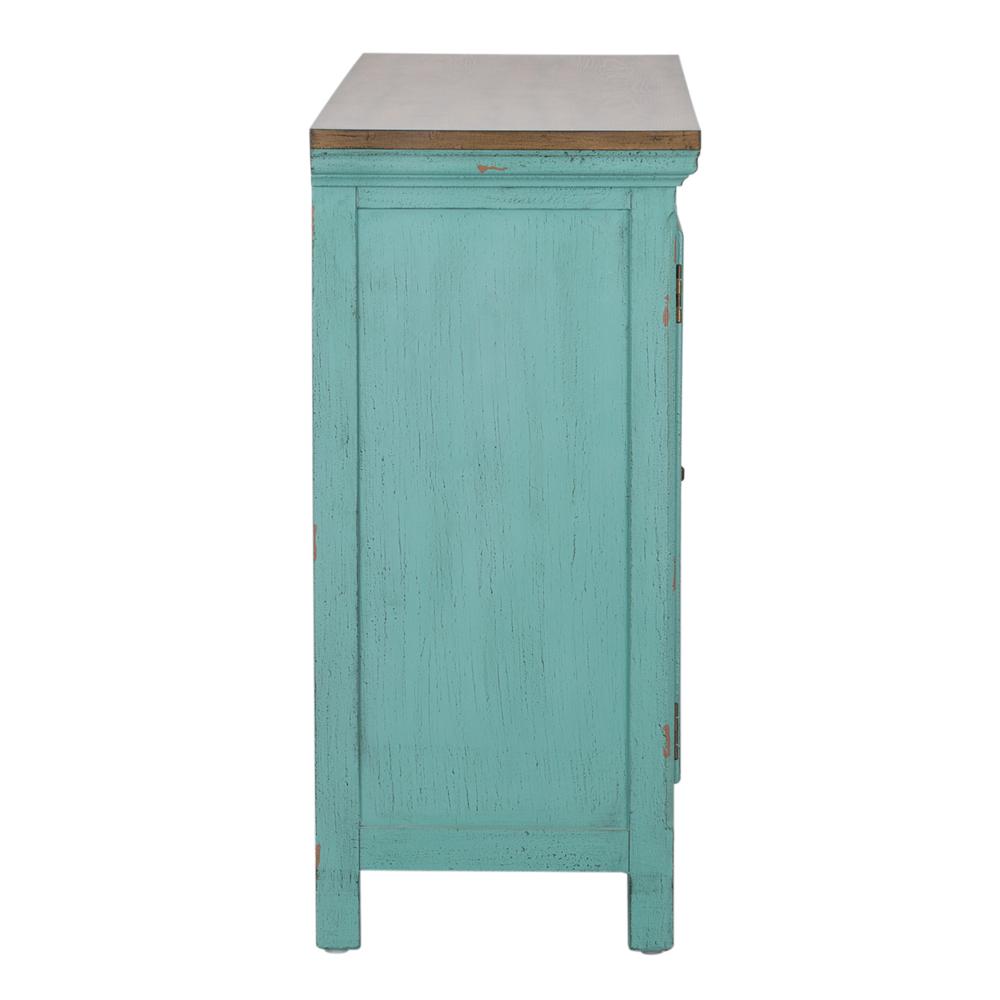 Kensington 3 Door Accent Cabinet in Turquoise w/ Worn Wood Tone Top