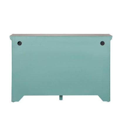 Kensington 3 Door Accent Cabinet in Turquoise w/ Worn Wood Tone Top