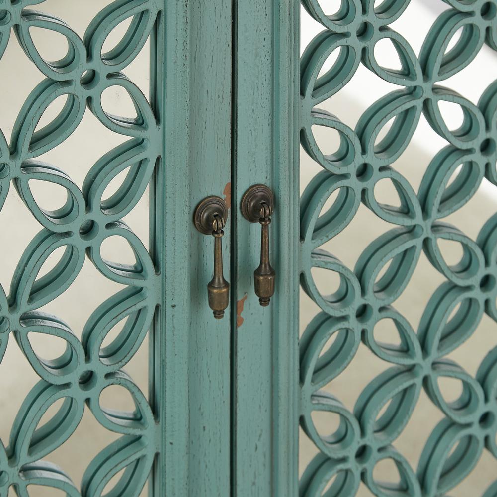 Kensington 3 Door Accent Cabinet in Turquoise w/ Worn Wood Tone Top