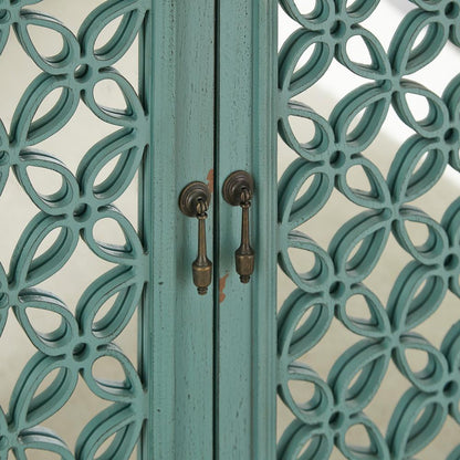 Kensington 3 Door Accent Cabinet in Turquoise w/ Worn Wood Tone Top