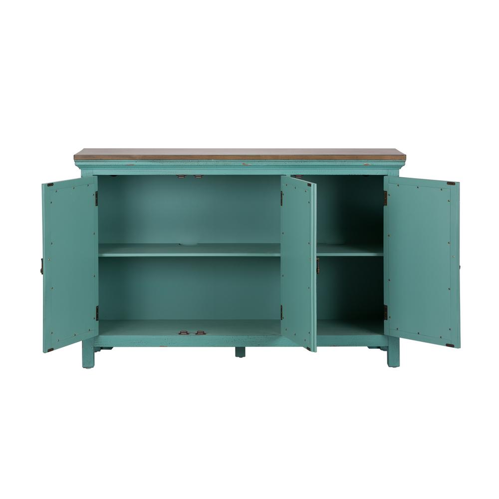 Kensington 3 Door Accent Cabinet in Turquoise w/ Worn Wood Tone Top