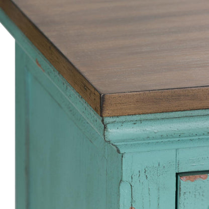 Kensington 3 Door Accent Cabinet in Turquoise w/ Worn Wood Tone Top