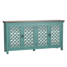 Kensington 4 Door Accent Cabinet in Turquoise w/ Worn Wood Tone Top