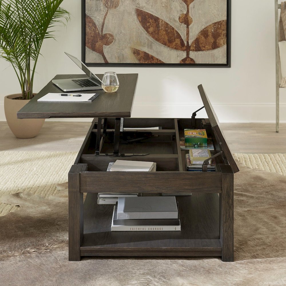 3 Piece Set - Lift Top Cocktail Table, 2 End Tables - Bark
