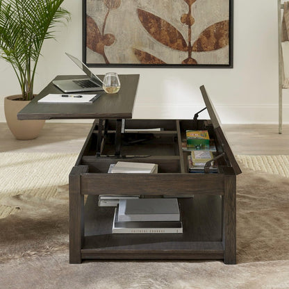 3 Piece Set - Lift Top Cocktail Table, 2 End Tables - Bark