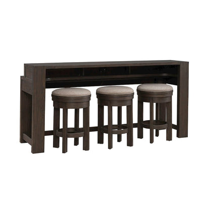 4 Piece Set - Console Bar Table, 3 Swivel Upholstered Stools - Bark