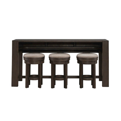 4 Piece Set - Console Bar Table, 3 Swivel Upholstered Stools - Bark