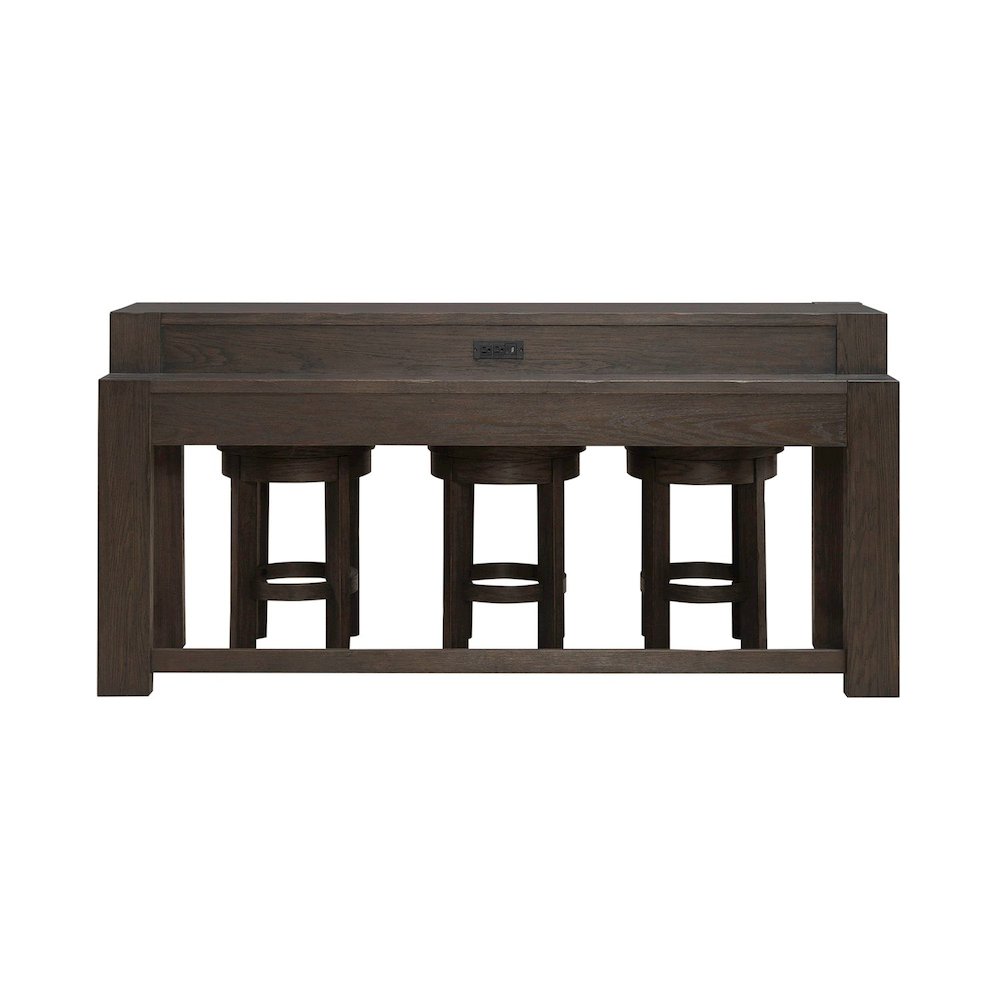 4 Piece Set - Console Bar Table, 3 Swivel Upholstered Stools - Bark