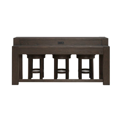 4 Piece Set - Console Bar Table, 3 Swivel Upholstered Stools - Bark