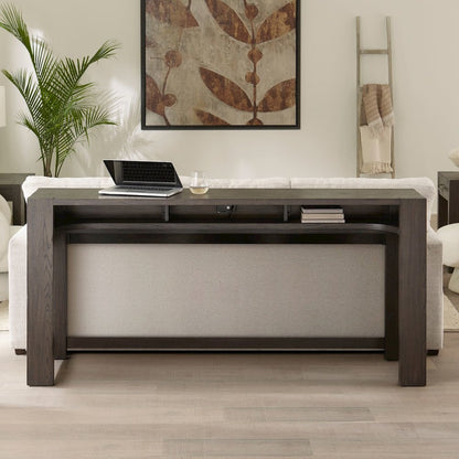 Lennox Hill Living Room Console Bar Table with Charging Station - Bark