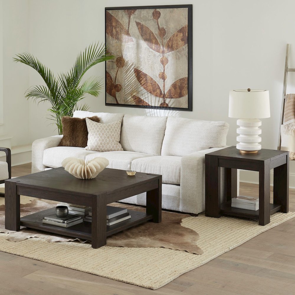 3 Piece Set - Square Cocktail Table, 2 End Tables - Bark