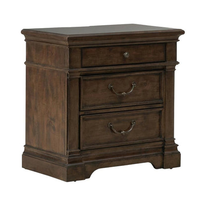 Satin Cherry Nightstand with Charging Station and Traditional Style