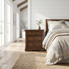 Satin Cherry Nightstand with Charging Station and Traditional Style