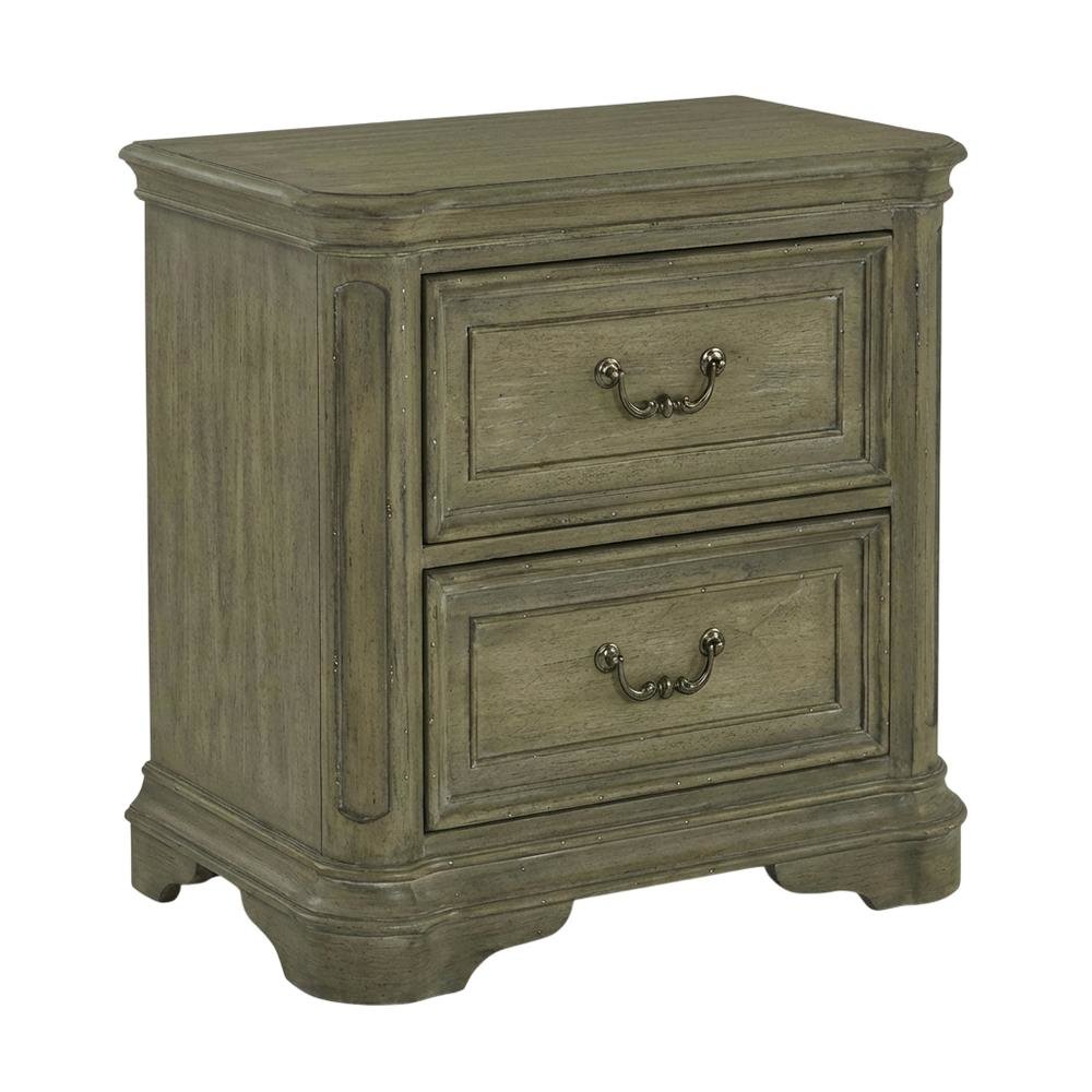 Weathered Bisque Nightstand with 2 Drawers and Traditional Design