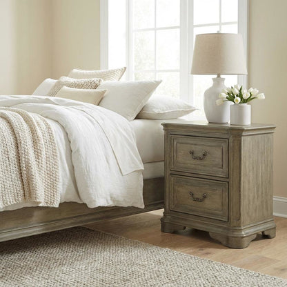 Weathered Bisque Nightstand with 2 Drawers and Traditional Design