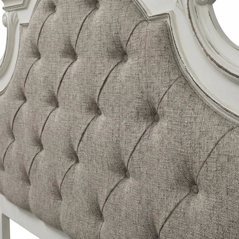 Antique White Upholstered Panel Headboard, Chenille Fabric, Solid Wood