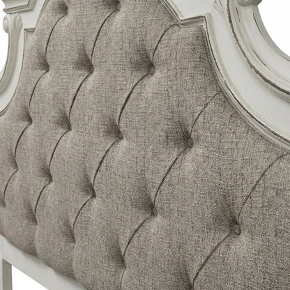 Antique White Upholstered Panel Headboard, Chenille Fabric, Solid Wood