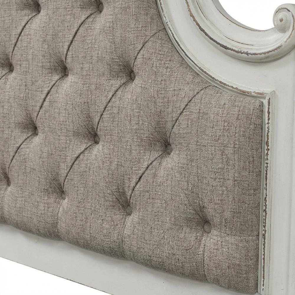 Antique White Upholstered Panel Headboard with Chenille Fabric and Solid Wood
