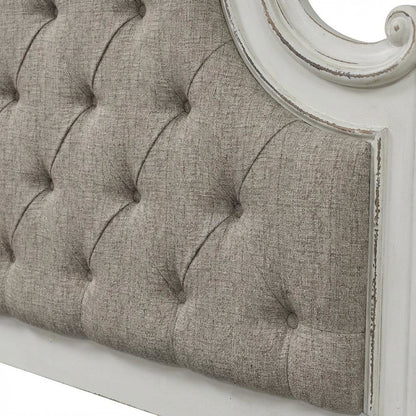 Antique White Upholstered Panel Headboard with Chenille Fabric and Solid Wood
