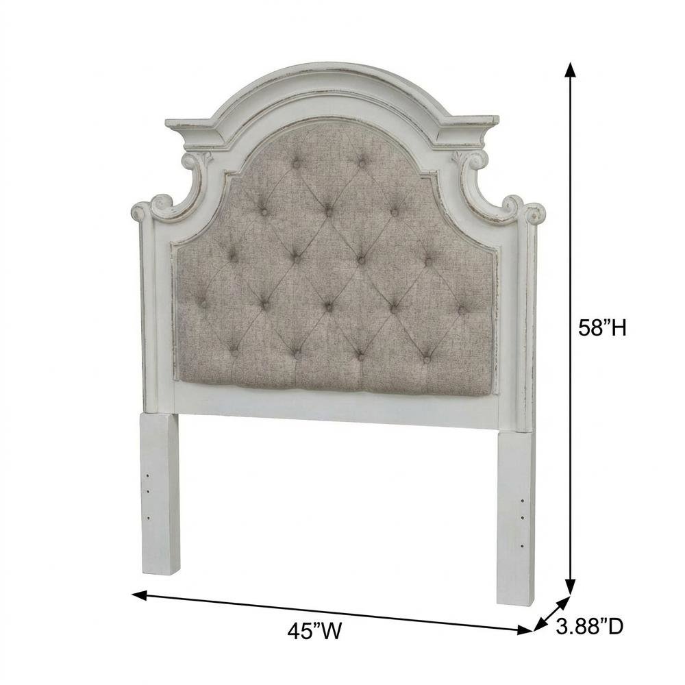 Antique White Upholstered Panel Headboard with Weathered Bark Wood Accents