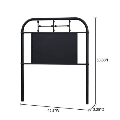 Distressed Metal Twin Headboard with Vintage Design and Metal Tube Frame