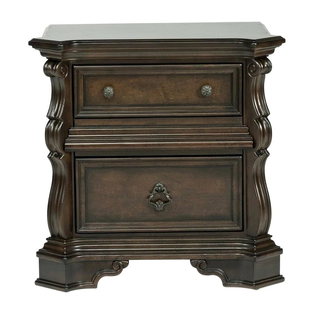 Brown Night Stand with European Traditional Design and Metal Accents