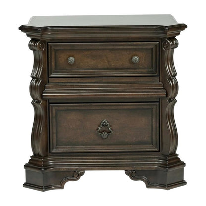 Brown Night Stand with European Traditional Design and Metal Accents