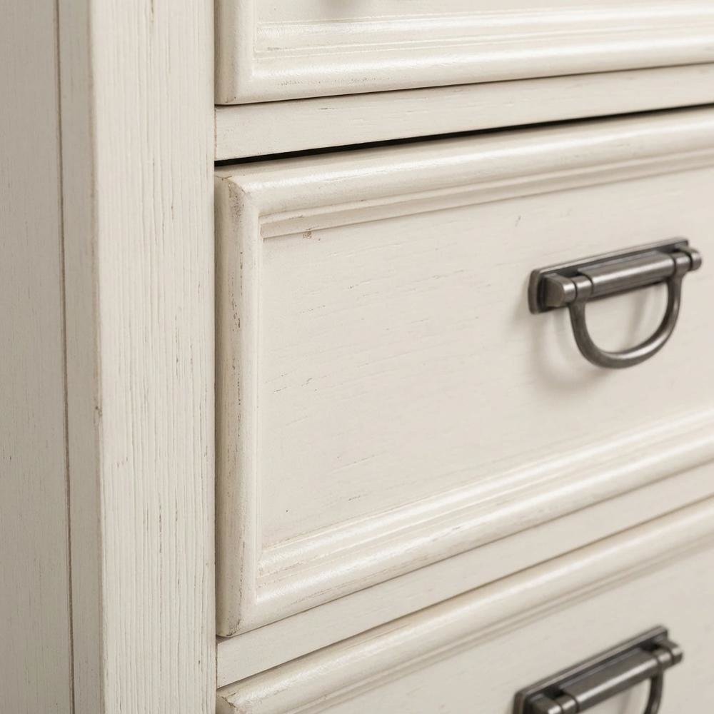 White Nightstand with Charging Station and Wirebrushed Finish
