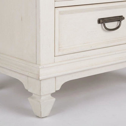 White Nightstand with Charging Station and Wirebrushed Finish