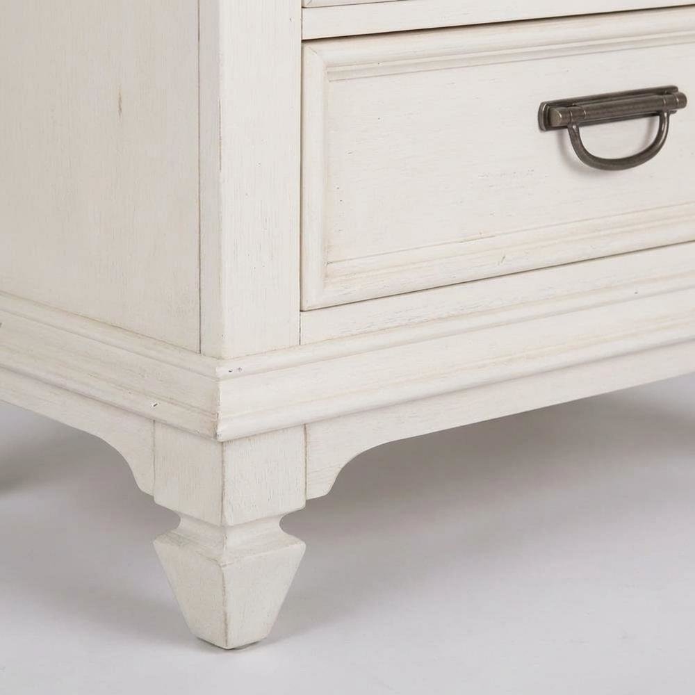 White Nightstand with Charging Station and Wirebrushed Finish