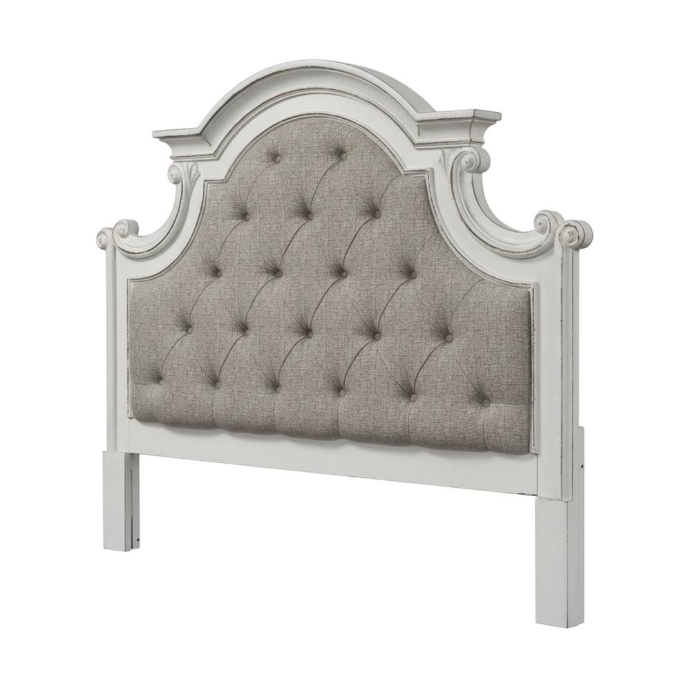 Antique White Upholstered Panel Headboard, Chenille Fabric, Solid Wood