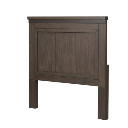 Rock Beaten Brown Twin Panel Headboard with Saw Cuts Rustic Solid Wood Design