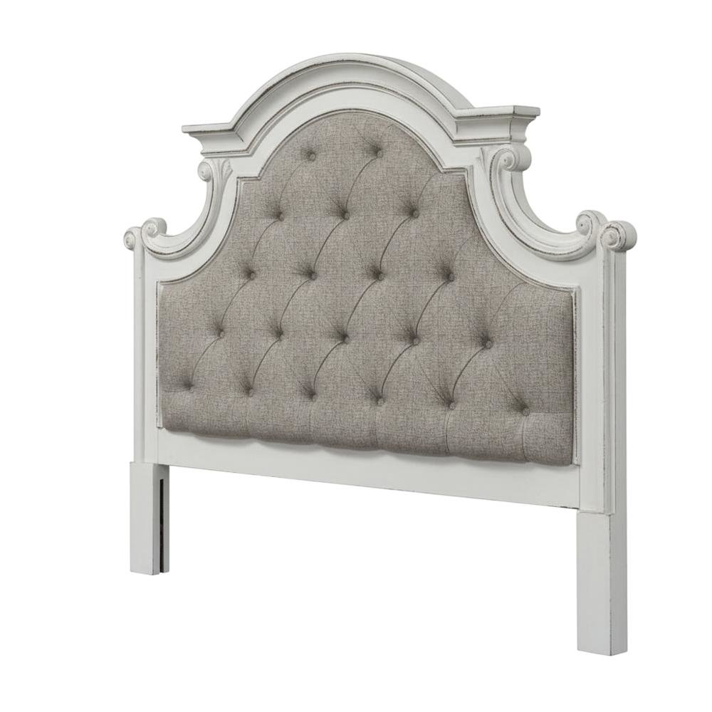 Antique White Upholstered Panel Headboard with Chenille Fabric and Solid Wood