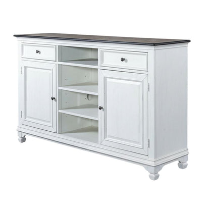 White Wirebrushed Highboy TV Console with Charcoal Top in Cottage Style