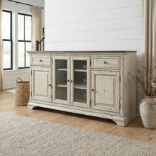 Antique White TV Stand, Wirebrushed Tobacco Accents, Traditional Style