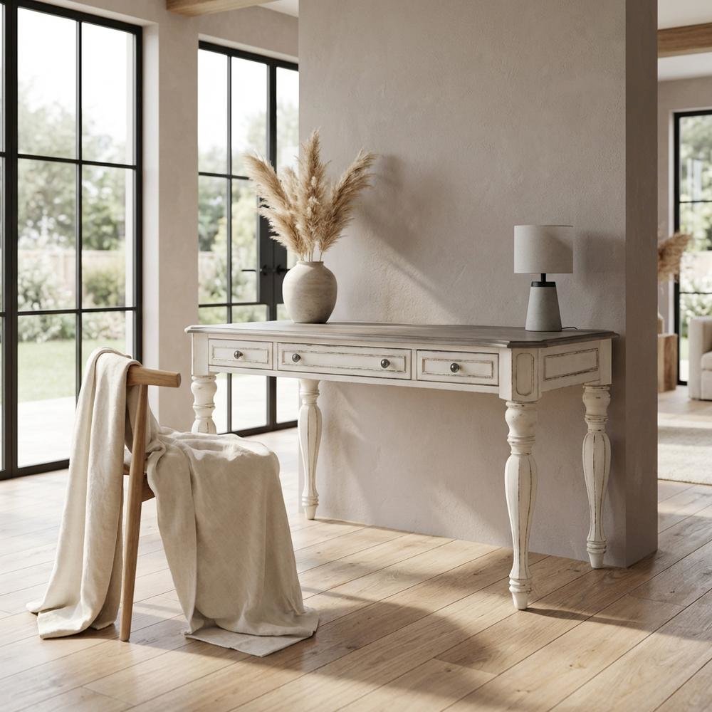 Antique White Writing Desk With Rubberwood And Oak Veneers For Home Office