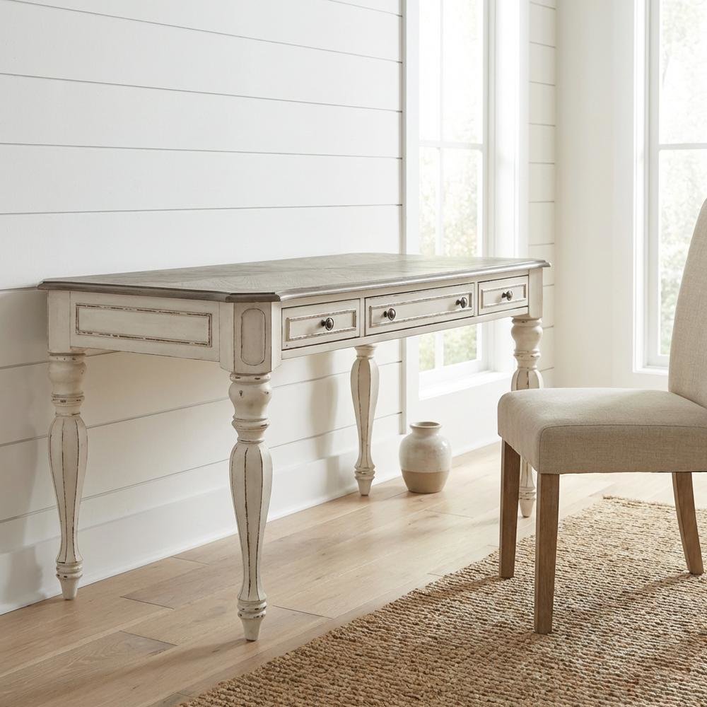 Antique White Writing Desk With Rubberwood And Oak Veneers For Home Office