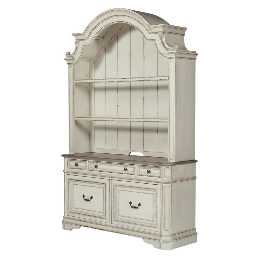 Antique White 3-Piece Office Desk And Hutch Set With Traditional Design