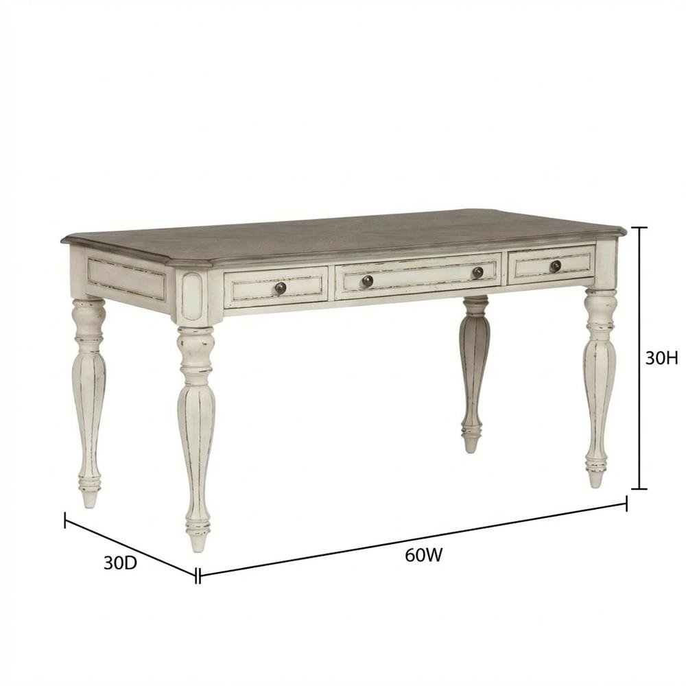 Antique White Writing Desk With Rubberwood And Oak Veneers For Home Office