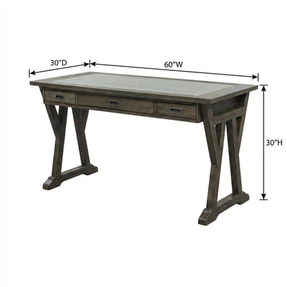Rustic Saddle 3-Piece Computer Desk Set - Transitional Design, Solid Wood
