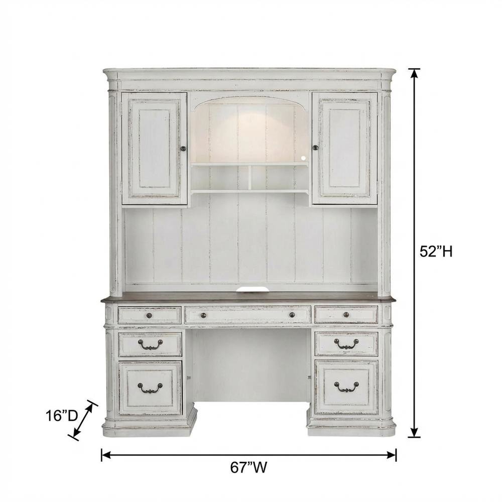 Antique White 5-Piece Desk Set with Solid Wood Construction, Traditional Style