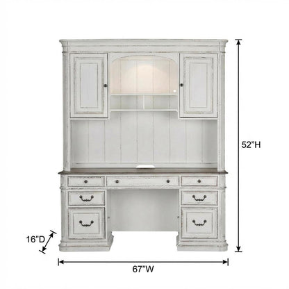 Antique White 5-Piece Desk Set with Solid Wood Construction, Traditional Style