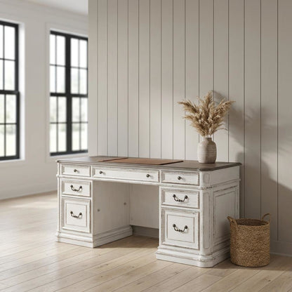 Antique White 5-Piece Desk Set with Solid Wood Construction, Traditional Style