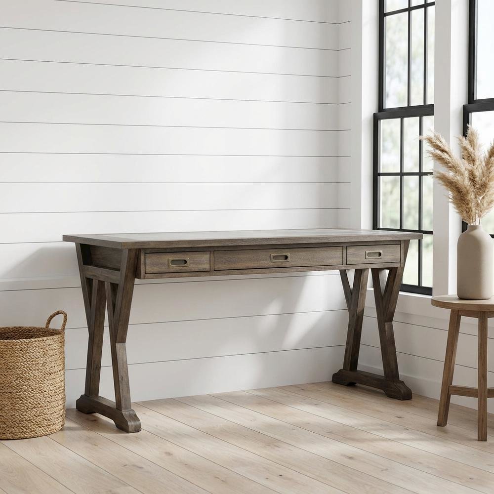 Rustic Saddle 3-Piece Computer Desk Set - Transitional Design, Solid Wood