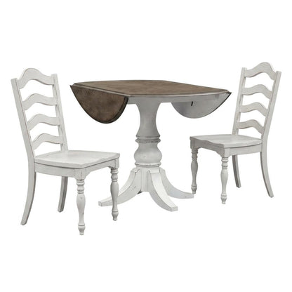 3-Piece Drop Leaf Dining Set with 2 Ladder Back Chairs - Antique White