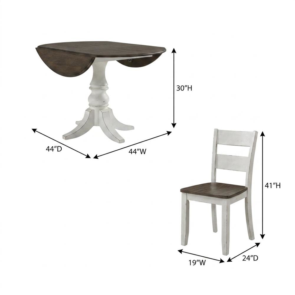 3-Piece Drop Leaf Dining Set with 2 Ladder Back Chairs - Antique White