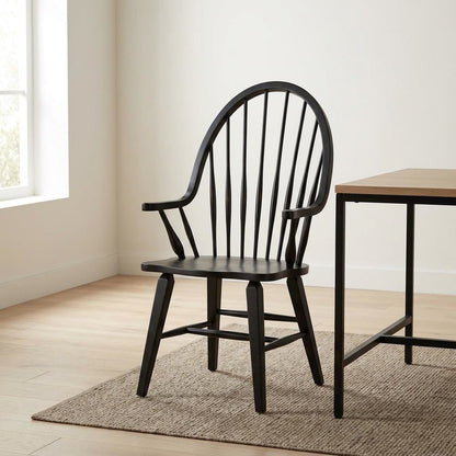 Windsor Back Armchair in Black with Elegant Tobacco Finish
