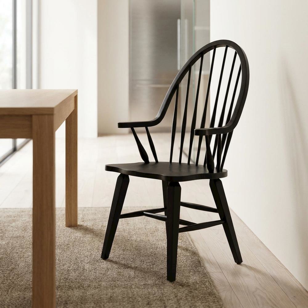 Windsor Back Armchair in Black with Elegant Tobacco Finish