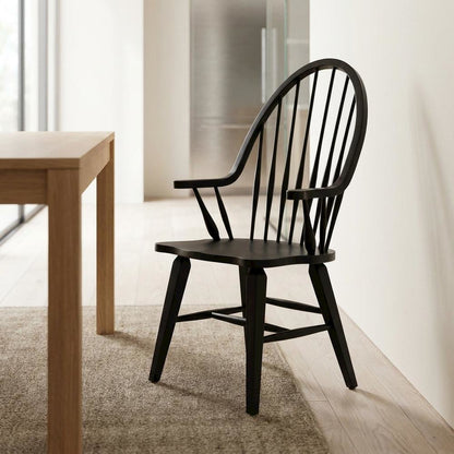 Windsor Back Armchair in Black with Elegant Tobacco Finish
